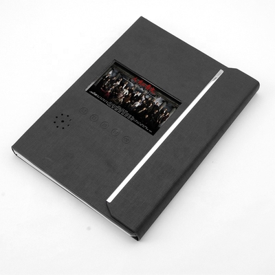 Черный размер папки A4 PU LCD видео-, поздравительная открытка 4,3 дюймов видео-